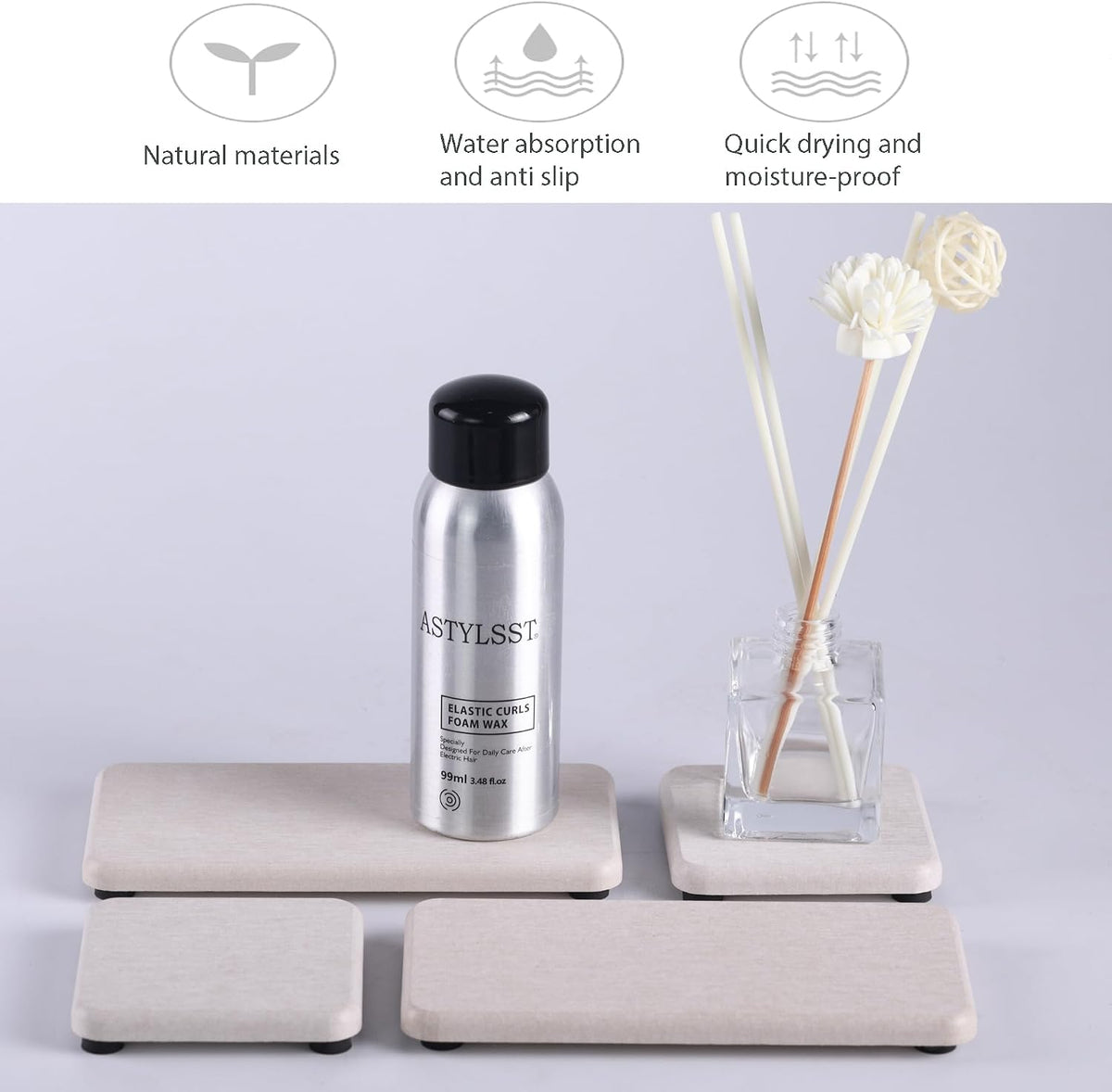 NiuYichee Set of 4 Water Absorbent Diatomite Coasters, Dish Soap Stone Tray