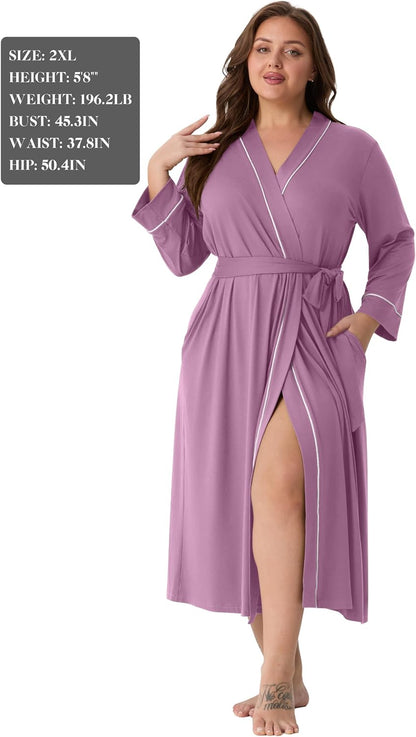 PrinStory Robes for Women 3/4 Sleeve Long Bath Robe XS-4XL