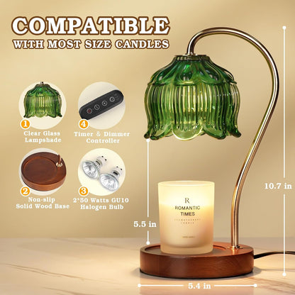 Funistree Flower Candle Warmer Lamp with Timer, Dimmable Candle Lamp Warmer, Christmas Birthday Gifts for Women Mom Her, Housewarming Home Decor, Lotus Wax Warmer for Yankee Candles - Lily Amber