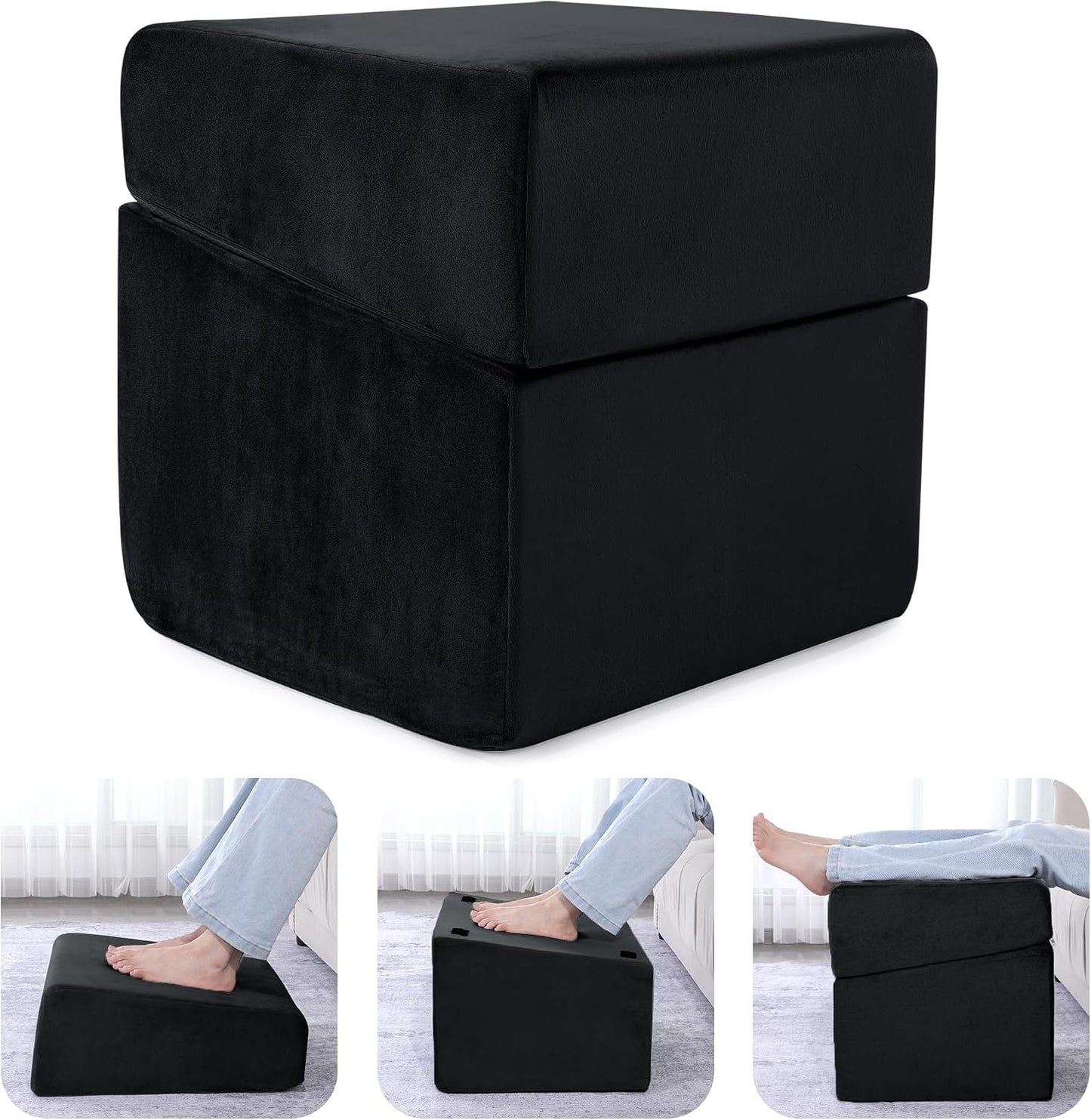 Under Desk Foot Rest, ROYALAY Ergonomic Office Footrest with 3 Adjustable Heights, High-Density Memory Foam Leg Rest for Home, Travel, Airplane with Washable Cover