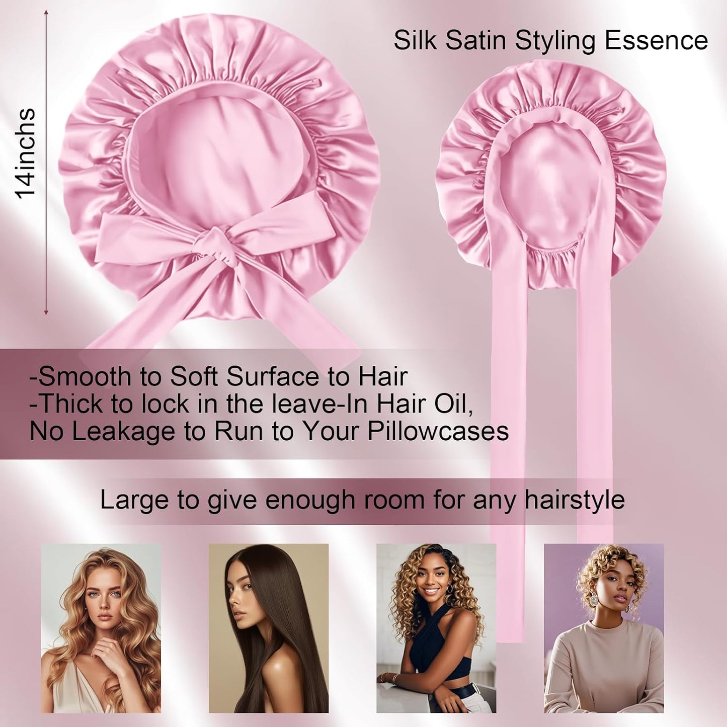 Silk Bonnet for Women, Satin Bonnet for Sleeping, Large Sleep Cap with Elastic Tie Band for Curly Hair