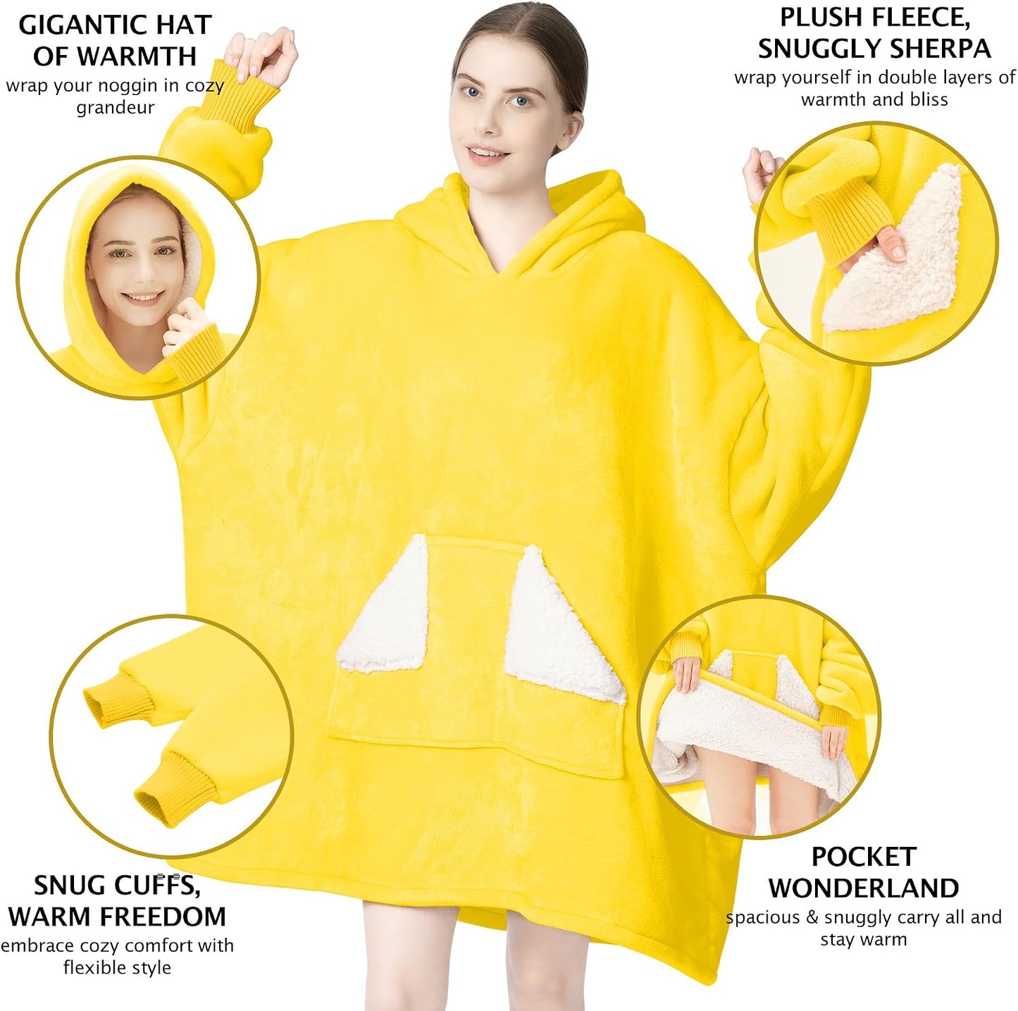 Touchat Wearable Blanket Hoodie, Oversized Sherpa Blanket Sweatshirt with Hood Pocket and Sleeves, Super Soft Warm Plush Hooded Blanket for Adult Women Men, One Size Fits All (Pink)