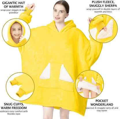 Touchat Wearable Blanket Hoodie, Oversized Sherpa Blanket Sweatshirt with Hood Pocket and Sleeves, Super Soft Warm Plush Hooded Blanket for Adult Women Men, One Size Fits All (Pink)