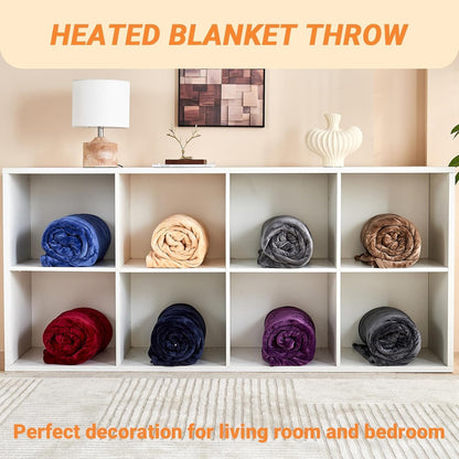 Electric Blanket Heated Throw, Soft Flannel 50"x60" Heating Blanket with 8 Hours Auto Off 10 Fast Heating Levels Machine Washable Sherpa Heated Blanket with Overheating Protection