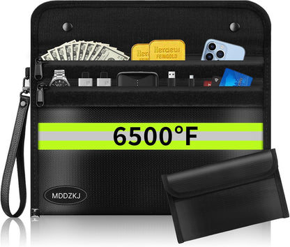 6500℉ Upgraded Fireproof Cash Bag (11.2x7.7 inch) with 2 Pockets,Small Fireproof Safe with 2 Zipper,Storage Cash,Legal Documents Safe,10 Layers of Heat Insulated Materials(2 Pack)