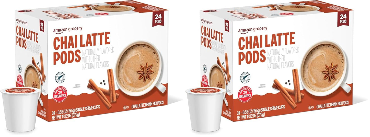 Amazon Brand - Happy Belly Tea Pods Compatible with 2.0 K-Cup Brewers, Chai Latte, 24 Count (Previously Solimo)