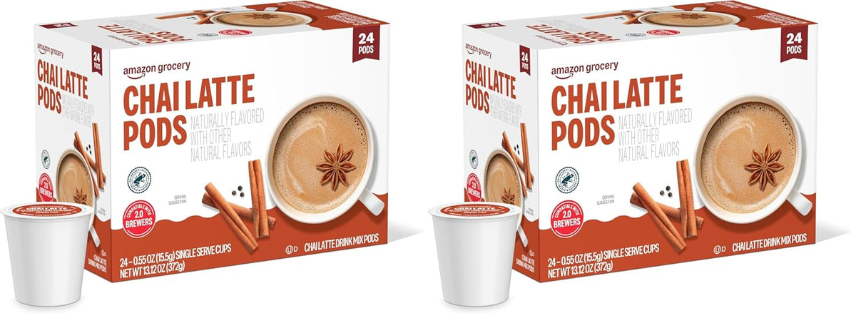 Amazon Brand - Happy Belly Tea Pods Compatible with 2.0 K-Cup Brewers, Chai Latte, 24 Count (Previously Solimo)