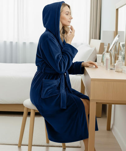 Premium Ultra Soft Robes for Women with Hood Plush Fleece Long Bathrobe