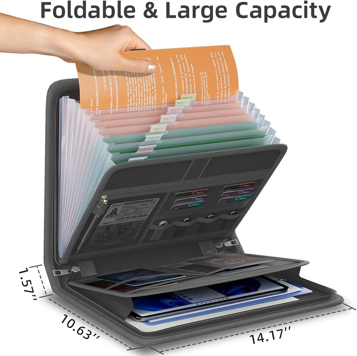 Fireproof Accordion File Organizer, Expanding File Folder with 13 Pockets
