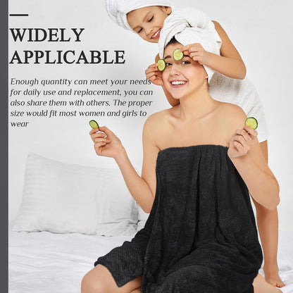 Tigeen 4 Pcs Spa Wraps for Women Waffle Spa Robe with Pocket Adjustable Closure Lightweight Towel Wraps for Bath Shower(Black)