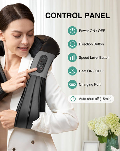 Nekteck Cordless Neck and Back Massager with Soothing Heat, Rechargeable