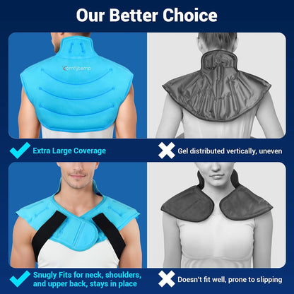 Comfytemp Large Ice Pack for Neck Shoulders Upper Back Pain Relief with Straps, Reusable Gel Ice Wrap Hot Cold Compress Therapy Recovery for Upper Back, Cervical Injuries, Rotator Cuff (Large, Blue)