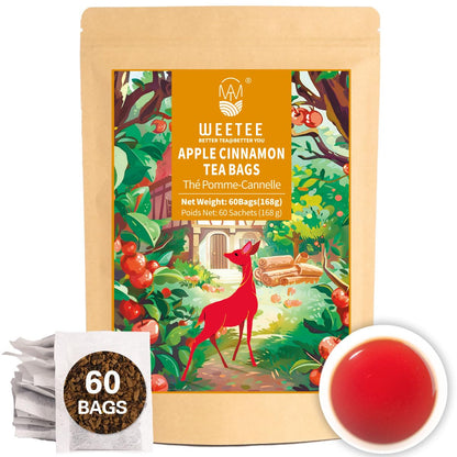 WT WEETEE Apple Cinnamon Herbal Tea Bags 60 Count, Warm & Cozy Fall Flavor