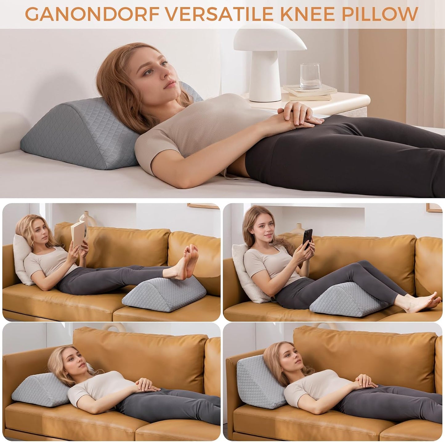 Knee Wedge Pillow for Post-Surgery Recovery-Leg Elevation Support for Sleep Position, Alleviating Lower Back & Hip Pain Enhancing Circulation in Ankles Legs Triangle Pillow with Removable Cover