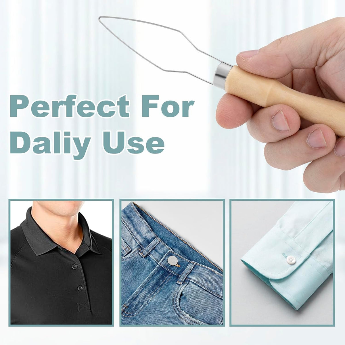 Easy Button Hook, Wood Button Hook for Seniors, One Hand Button Helper Tool Fastener Assist Device for Elderly, Arthritis, Easy Dressing (1 Pack)