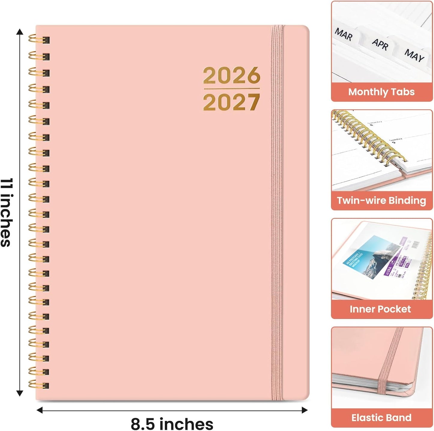 Planner 2026-2027 for Women & Men, Academic Monthly and Weekly Calendar Planner, Jul 2026 - Jun 2027, A5 (6.3" x 8.5"), Teacher Student Planning Book with Tabs, Ideal for Office School Supplies - Pink