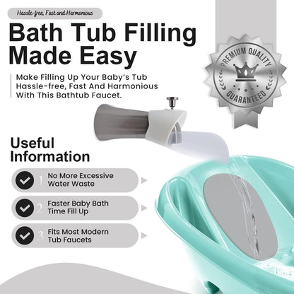 Bath Helper - Bath Tub Faucet Extender - Guides Water Directly from Faucet to Baby Bath Tub Without Excessive Water Waste and Splashing (Clear White)