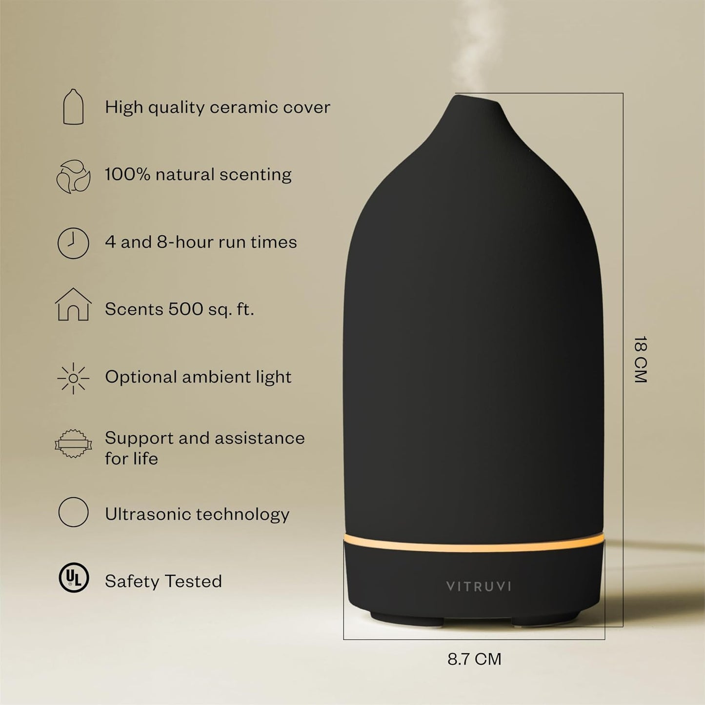 Vitruvi Stone Diffuser, Ceramic Ultrasonic Essential Oil Diffuser for Aromatherapy | Ceramic Diffuser, Diffusers for Home, Oil Diffuser, Housewarming Gift, Original Diffuser | White, 90ml Capacity