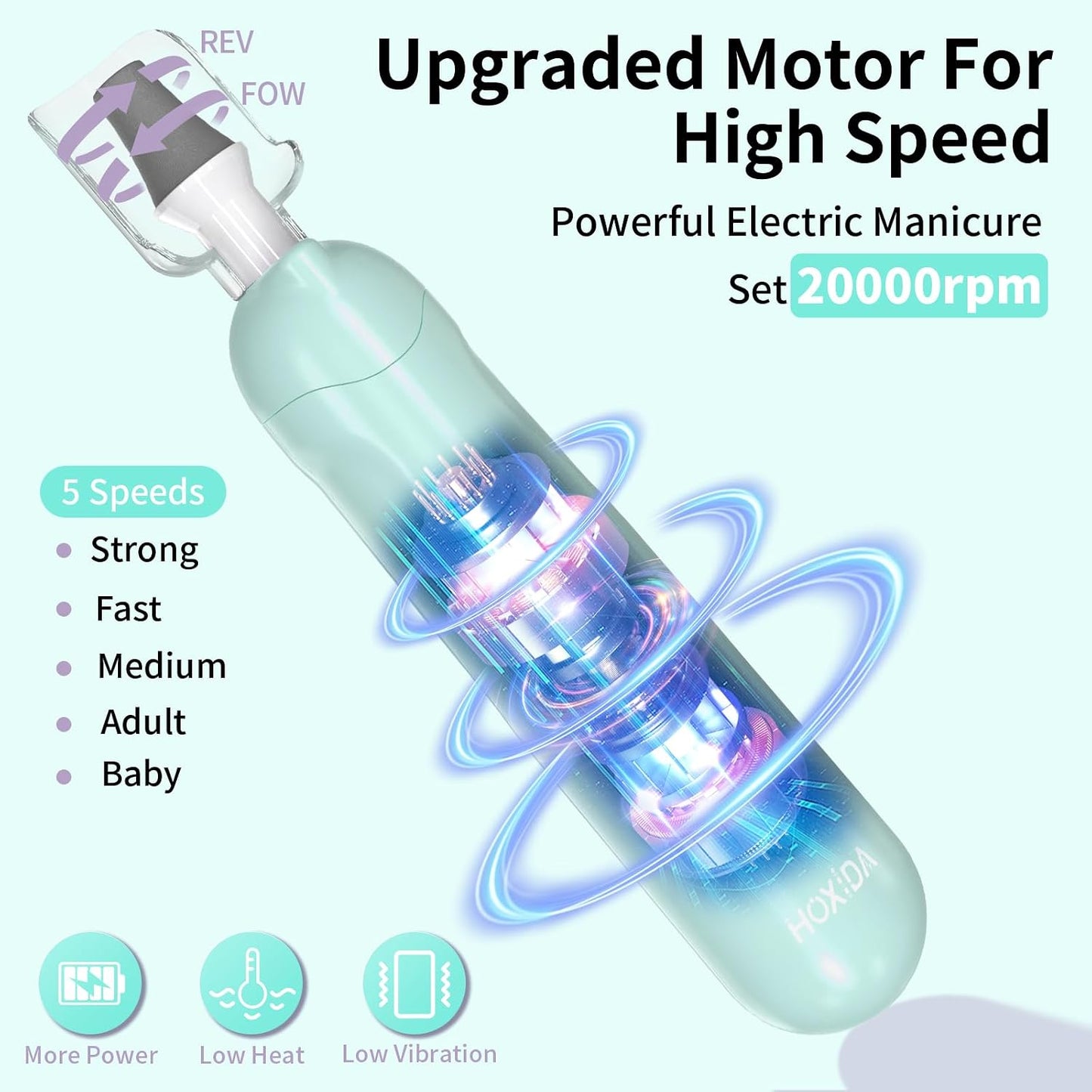 Hoxida Manicure Pedicure Kit, Professional Nail Grinder for Senior Thick Toenail, Cordless Electric Nail File, 5 Speeds Pedicure Tools for feet Callus Remover, Nail Drill for Women Hand Feet Care