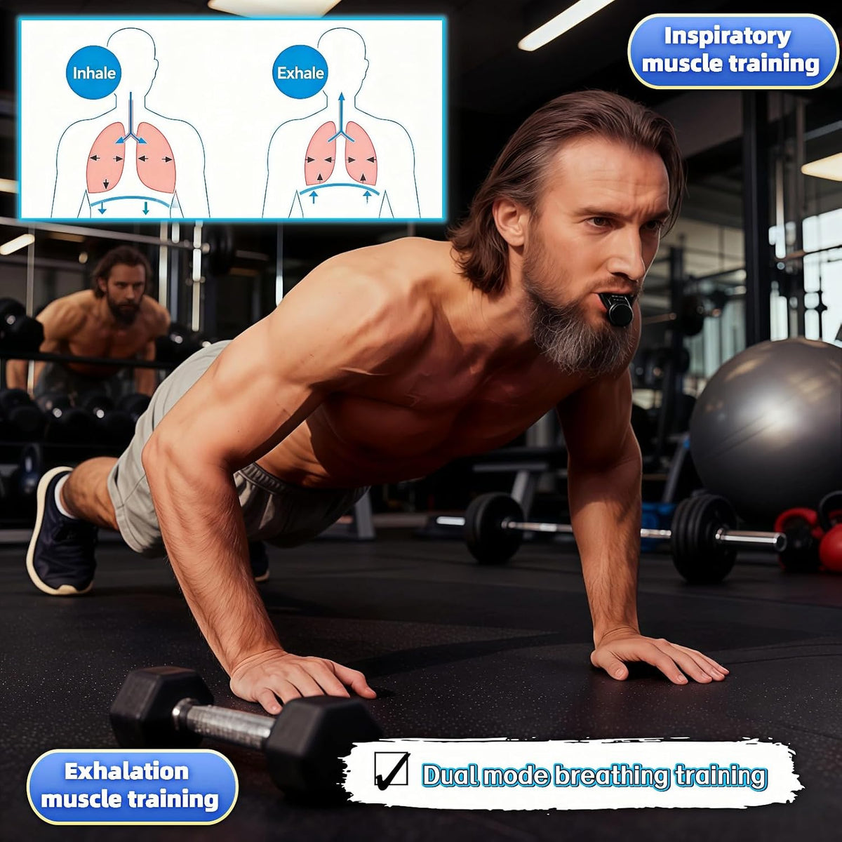 Adjustable Resistance Portable Lung Breathing Trainer | Premium Food-Grade Silicone Breath Exercise Device for Athletes, Runners & Home Fitness | Improve Respiratory Endurance & Core Strength