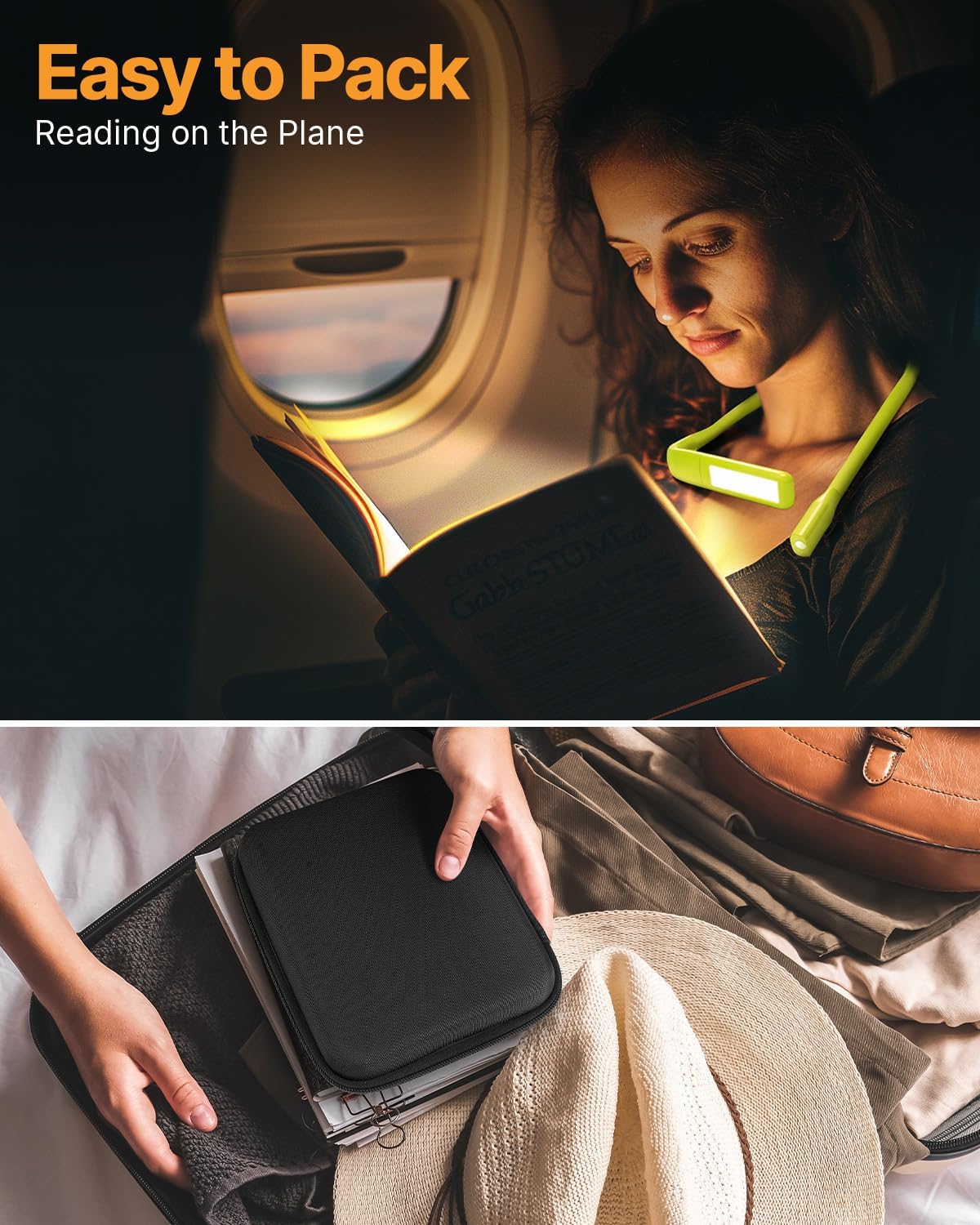 Reading Light, Rechargeable Neck Light, Stepless Dimming Book Light