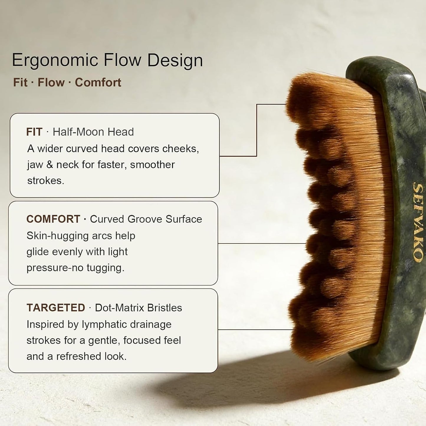 Lymphatic Contour Face Brush, Dual-Ended Dry Brush + Cool-Touch Jade Gua Sha Edge, 0.075mm Ultra-Soft Bristles Gua Sha Facial Tools, for Lymphatic Drainage, Less Puffy Look, Sculpt & Relax