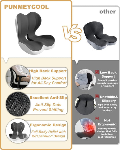 Lumbar Support Seat Cushion, Memory Foam Ergonomic Cushion for Sciatica, Hip & Tailbone Pain Relief – Office Chair, Car Seat, Gaming Chair for Long Hours Sitting & Drivers