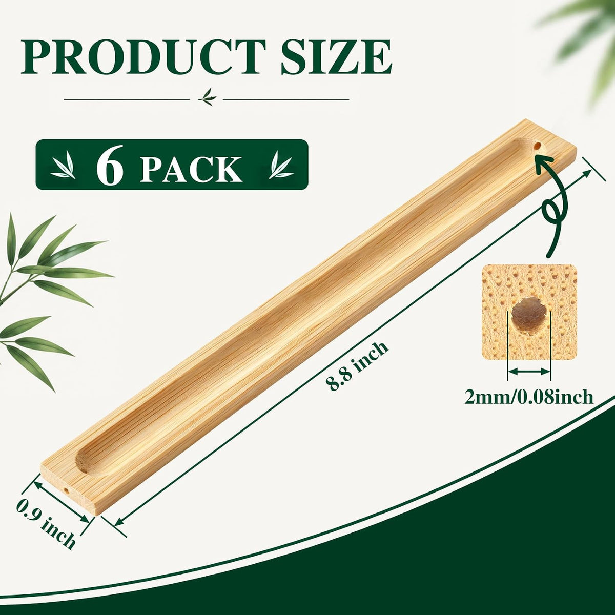 6 Pack Bamboo Incense Holders for Sticks, Ash Catcher Design