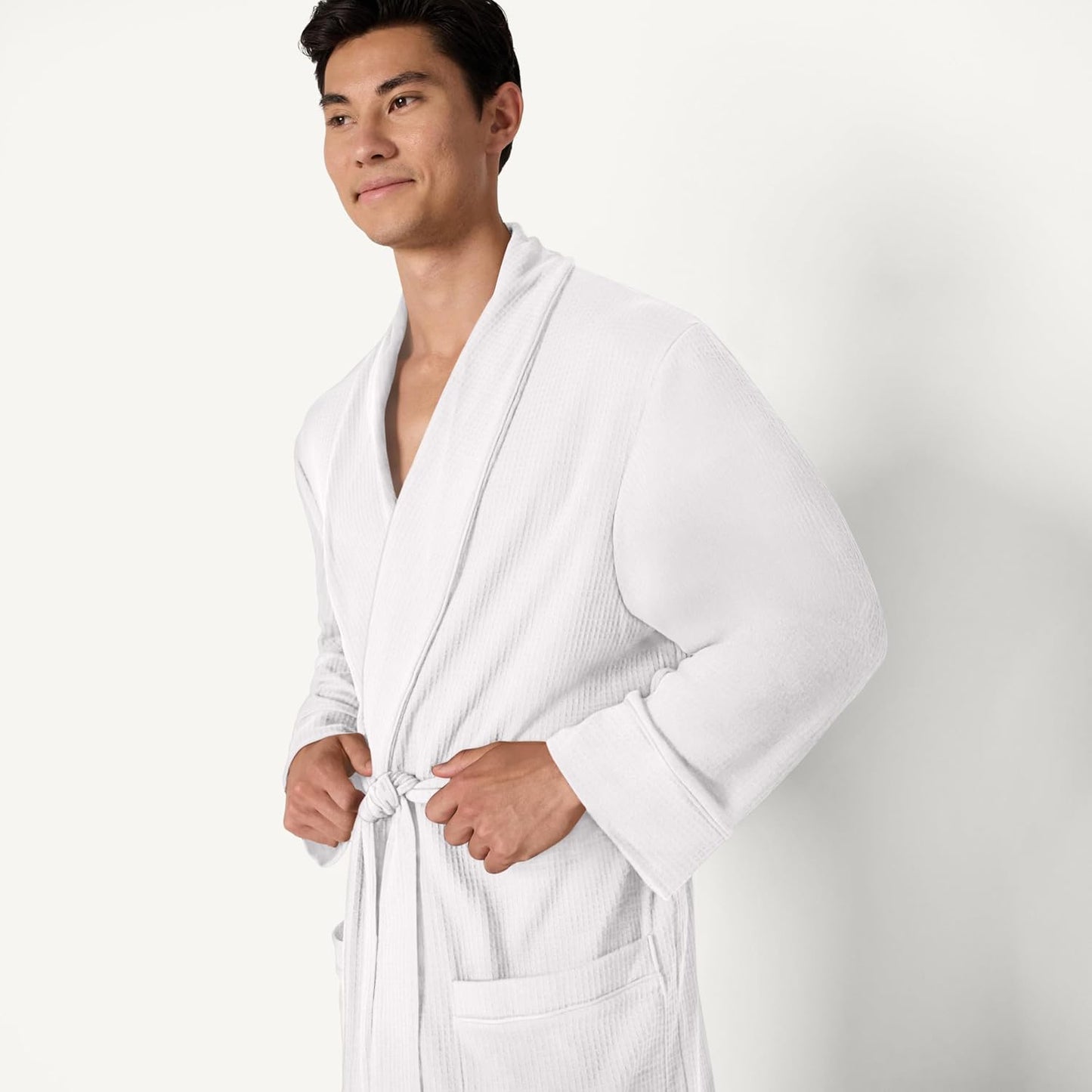 Amazon Essentials Men's Lightweight Cotton Waffle Bath Robe, Mid-Length Loungewear (Available in Big & Tall)