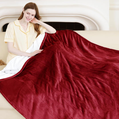Heated Blanket Throw 50" x 60" - Soft Flannel Sherpa Electric Blanket Throw with 5 Heating Levels & 4 Hours Auto Off, Machine Washable, Ideal Gift for Grandma (Purple)