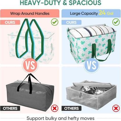 BALEINE Oversized Moving Bags with Reinforced Handles, Heavy-Duty Storage Tote for Clothes, Moving Supplies (Clear)