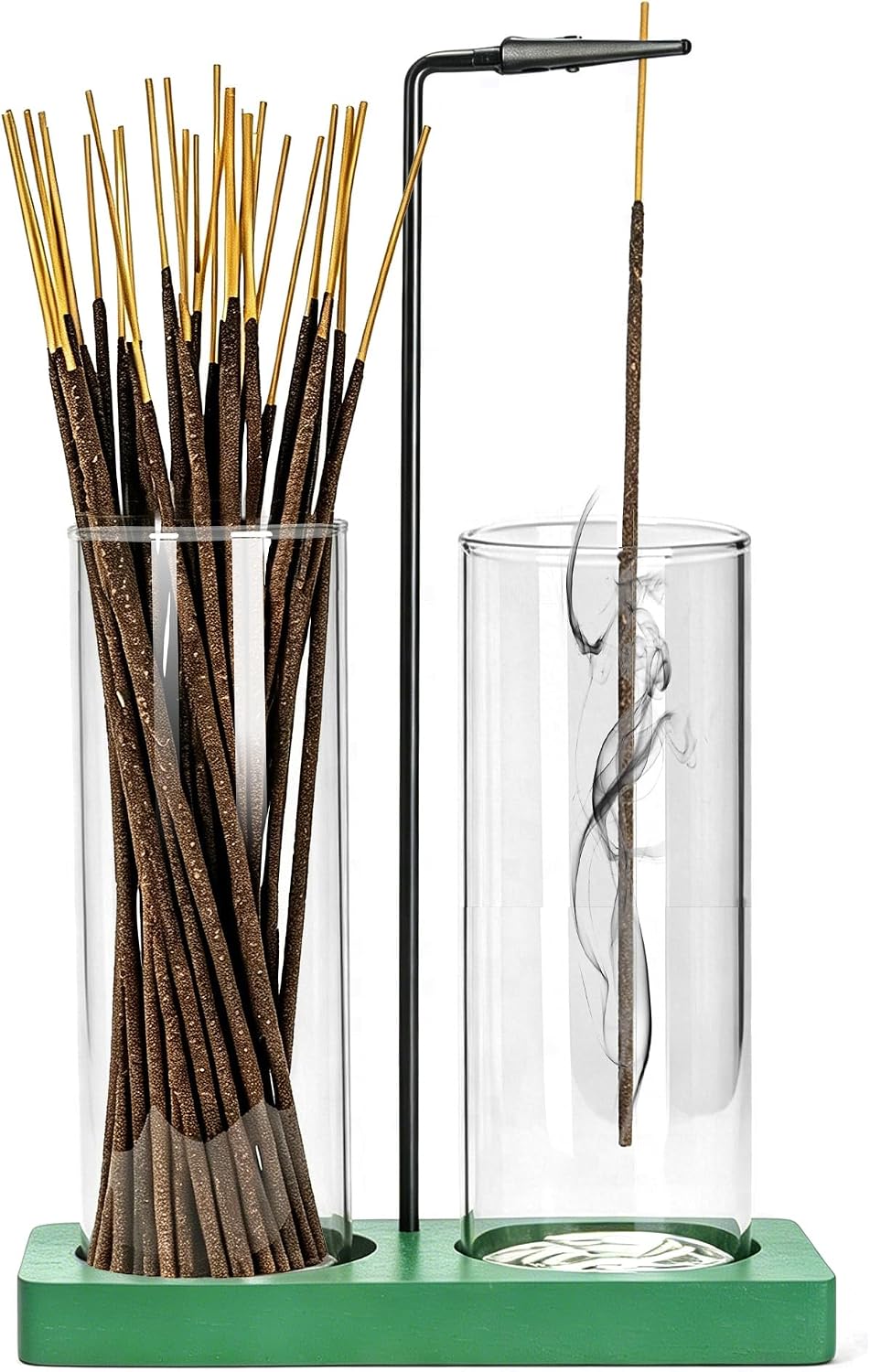 2 in 1 Incense Burner Holder for Sticks,Glass Incense Holder with Storage,Upside Down Incense Holder for Sticks with Glass Ash Catcher for Meditation Yoga Spa Room Home Decor[Full Black]