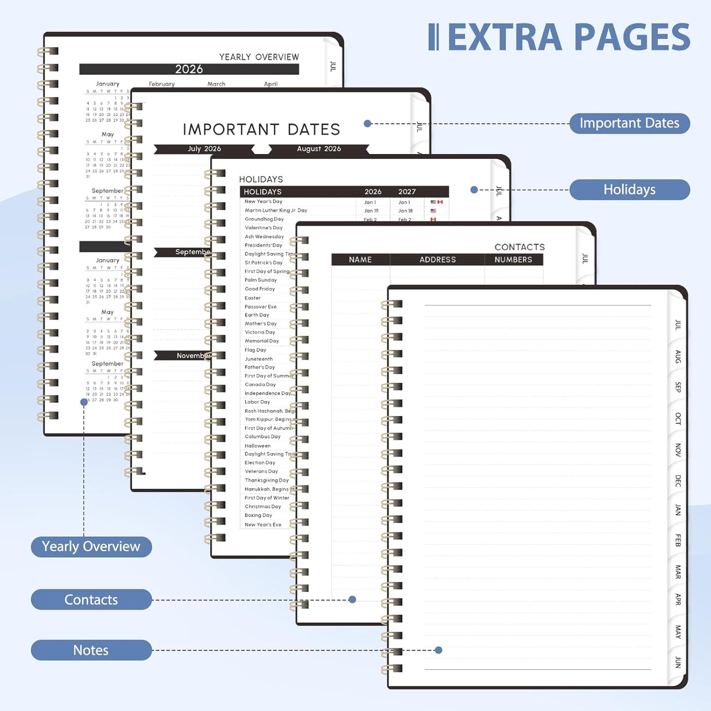 Planner 2026-2027, Weekly and Monthly Calendar Planner, JUL 2026 - JUN 2027 | A5(6.3'' x 8.5''), Hardcover, Agenda Book, Sprial Bound, Inner Pocket, Office and School Use