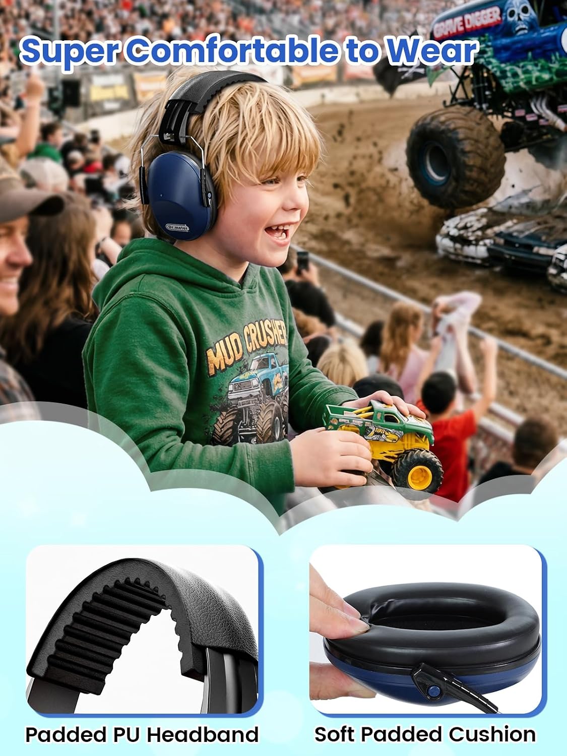 Dr.meter Ear Muffs for Noise Reduction: 27.4SNR Noise Cancelling Headphones for Kids Adults, EM100 Adjustable Hearing Protection Earmuffs for Monster Jam, Autism Sensory, Concerts, Fireworks