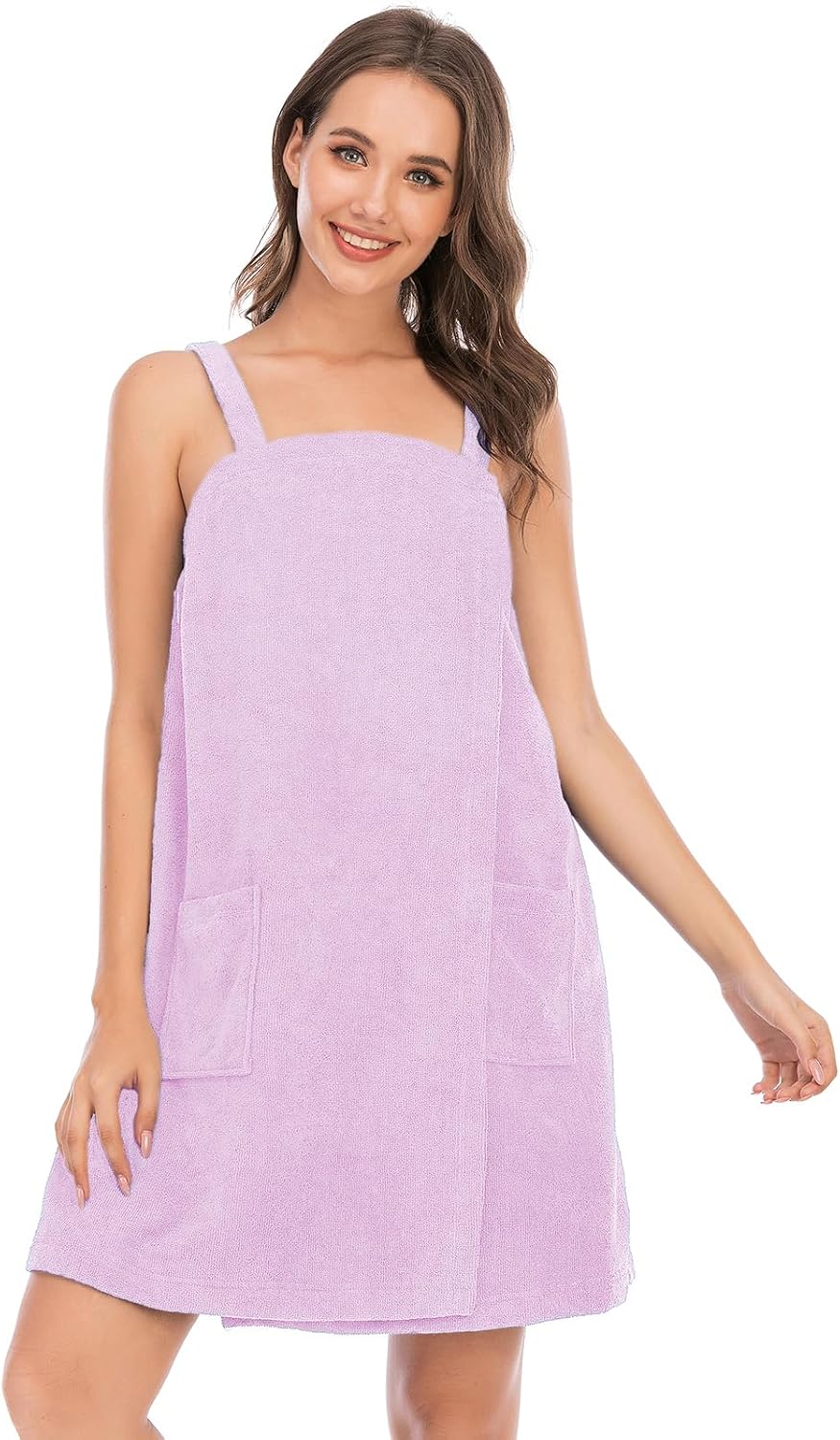 Veseacky Women Bath Wrap Towel for Womens Shower with Pocket Adjustable Spa Robe & Facial Headband