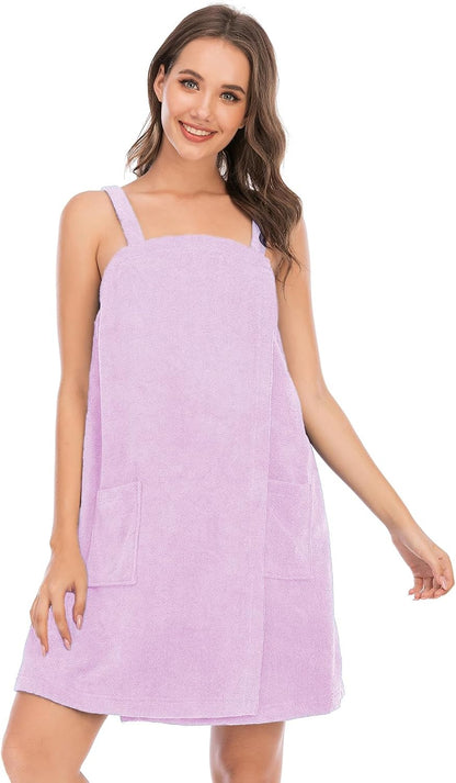 Veseacky Women Bath Wrap Towel for Womens Shower with Pocket Adjustable Spa Robe & Facial Headband