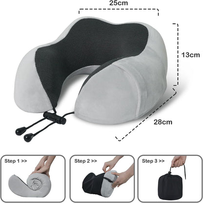 Travel Pillow, Memory Foam Neck Pillow for Traveling, U Shape Neck Pillow Airplane Portable Flight Pillow Travel Kit with 5D Contoured Eye Masks and Earplug for Plane Train Car Home Office