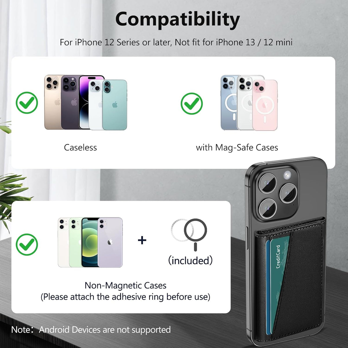 for Magsafe Wallet Work with Apple Find My, Strongest Magnetic Phone Wallet