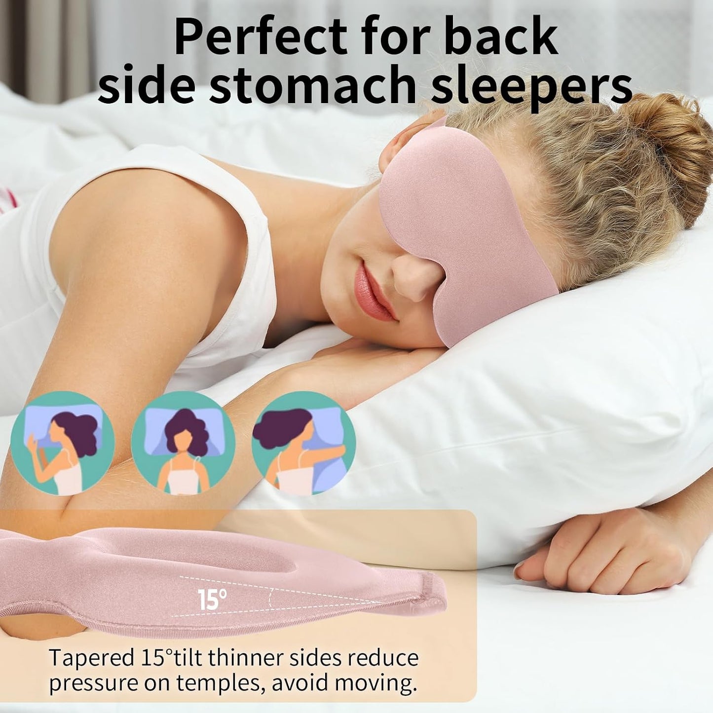 NEWVANGA Sleep Mask for Back and Side Sleeper, Block Out Light, Luxury Sleeping Eye Mask of 3D Night Blindfold, Zero Pressure Breathable Travel Eye Cover Black