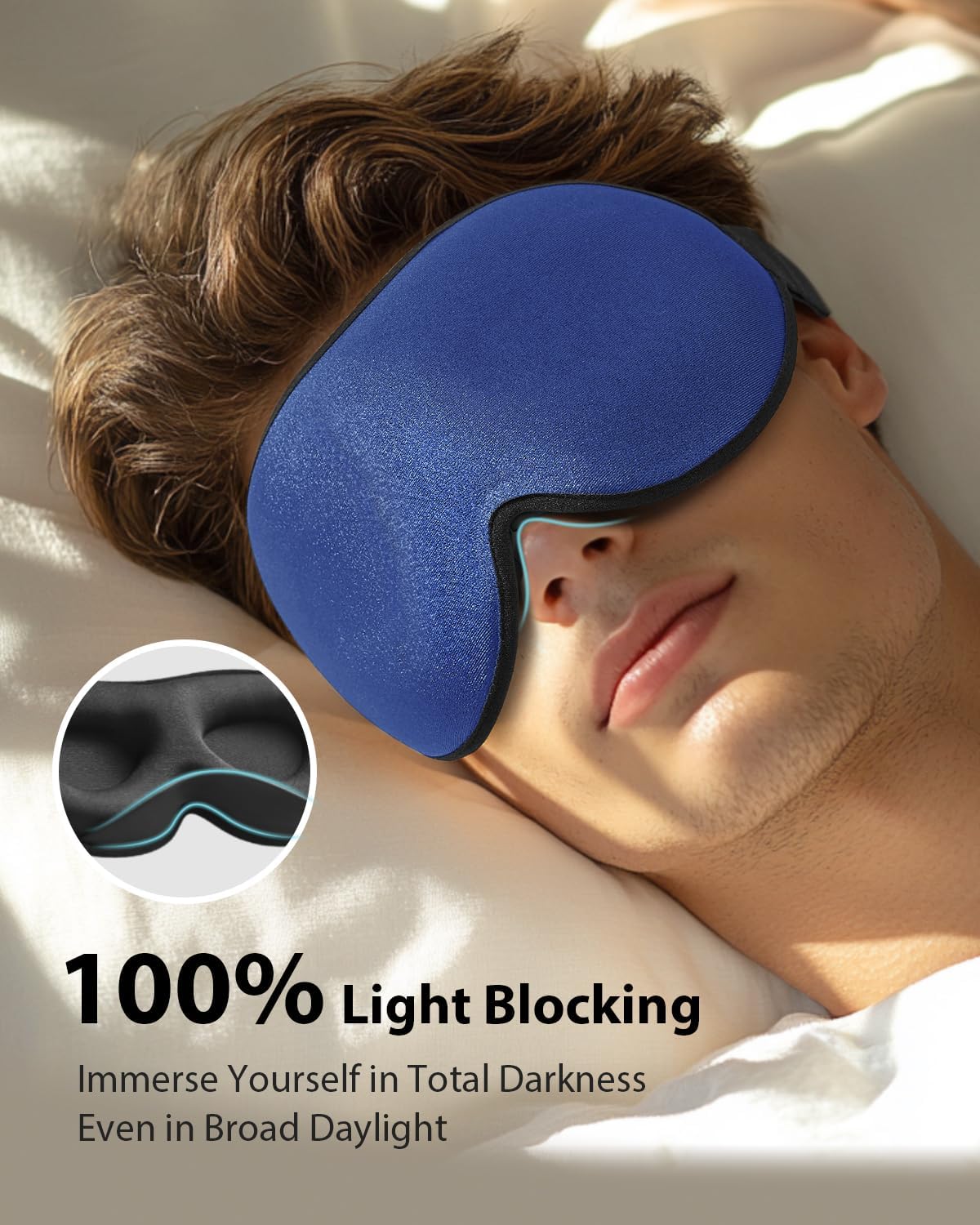 MABAO Weighted Sleep Mask - 100% Blackout Eye Mask for Sleeping for Women Men, 3D Contoured for Lash Extension, Zero Eye Pressure Memory Foam Cover, Soft Gentle Pressure Blindfold for Travel - Black