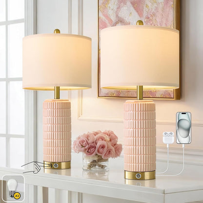 PoKat Touch Bedside Table Lamps with 2 USB for Bedroom Living Room, 25''