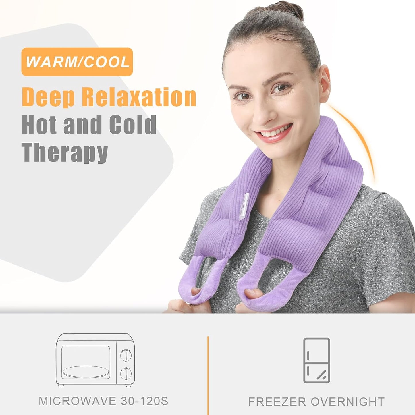UNCN Long Wide Heating Pad for Neck and Shoulders Back 33x5.9 Microwavable Large Moist Heat Pack Warm Hot Compress Neck Wrap Weighted Bag Massage Reusable Herbal Nature Calming Portable 1.95Pounds