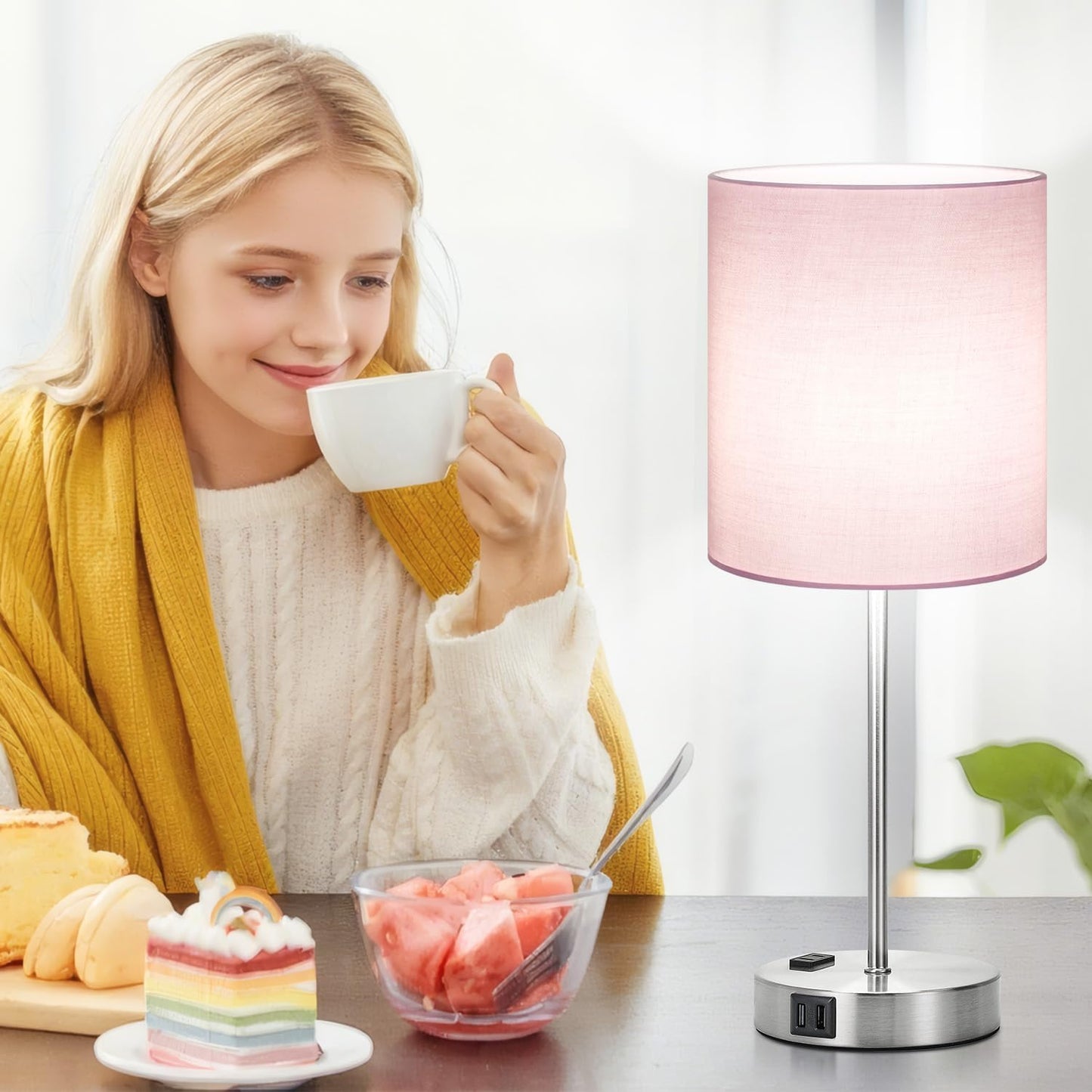 Set of 2 Touch Control Table Lamps with 2 USB & AC Outlet, 3-Way Dimmable Bedside Nightstand Lamps for Bedroom Living Room Nursery, 800 Lumens 5000K Daylight Bulbs Included