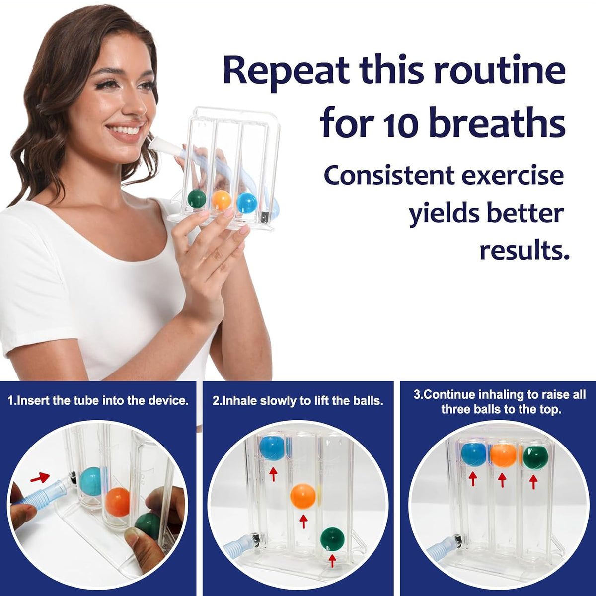 Breathing Exercise Device for Lungs, Lung Exerciser Device – 5000ml Volumetric Deep Breathing Trainer with Flow Rate Indicator for Respiratory Health & Recovery