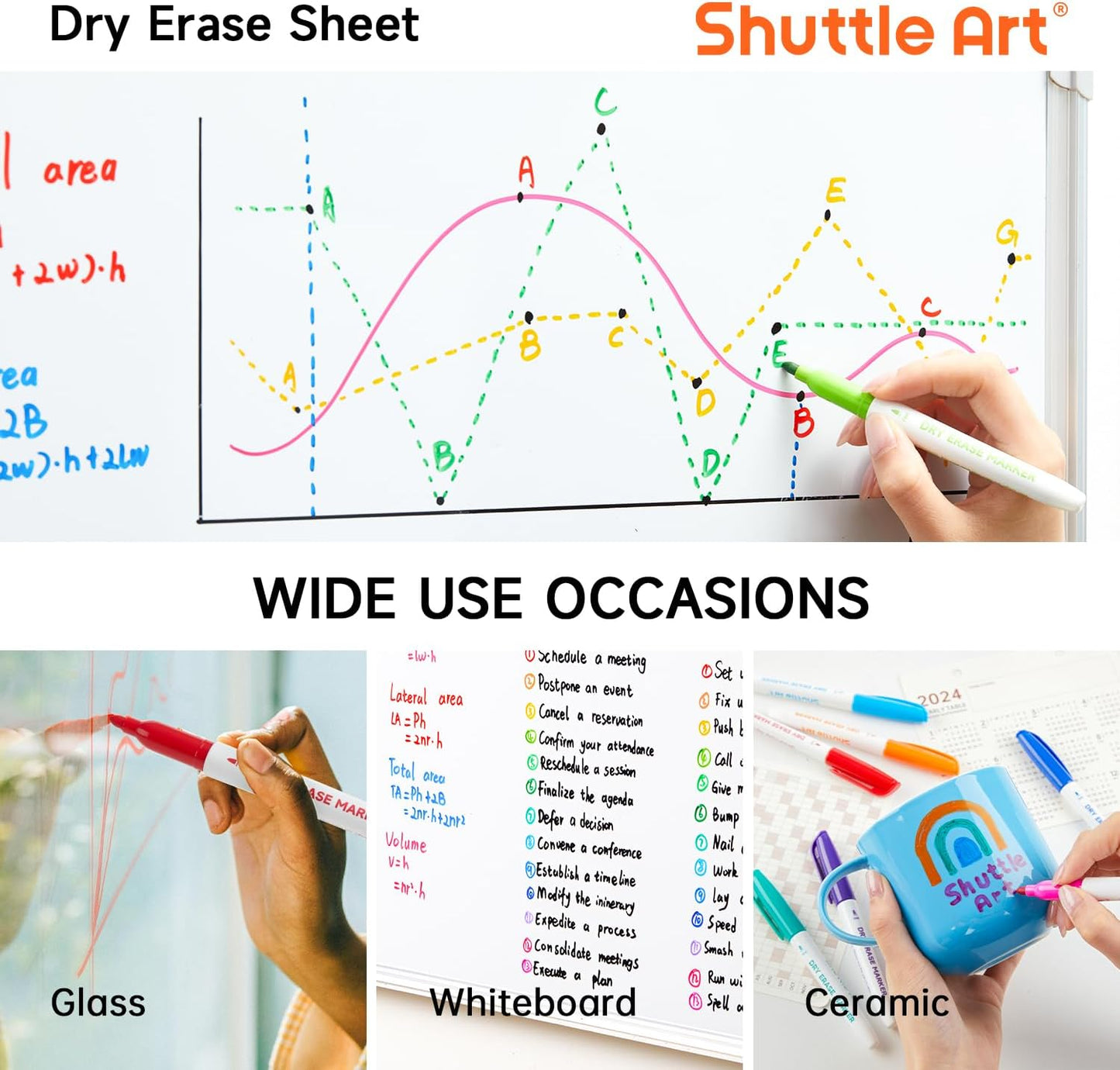 Shuttle Art Magnetic Whiteboard Markers, 20 Pieces Fine Tip and Eraser, Dry Erase Whiteboard Markers, for Writing on Whiteboards, Weekly Planner, Glass for School Office Home