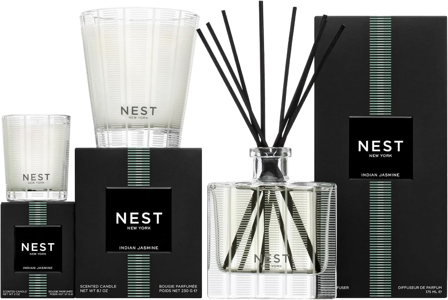 NEST New York Reed Diffuser, Bamboo - 5.9 fl oz - Fragrance for Up to 90 Days - Reusable, Refillable Glass Holder - Includes 8 All-Natural Reed Sticks - Flame Free