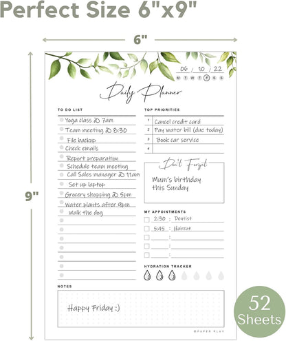 Daily Planner To Do List Notepad 52 Undated Tear-off Sheets | 6x9 Inch Desktop Daily Planning Notepad | Notebook for Daily Tasks, Checklist, Calendar, Schedule, To Do List, Appointments, Notes, Meals,