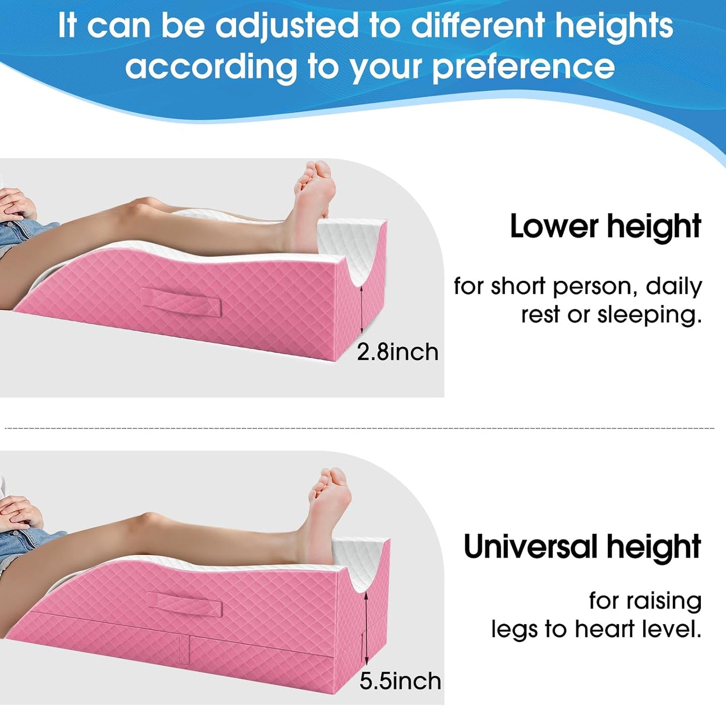 TranquilRelax Elevation Pillows for Leg After Surgery, Memory Foam Adjustable Wedge Pillow for Injury or Rest, Ankle Pillow for Sleeping Blood Circulation, Grey/Single Leg
