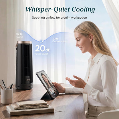 LEVOIT Tower Fan for Bedroom, 20dB Quiet Desk Fan with 23ft/s, Portable & Easy to Carry, 3-Angle & 5-Speed Mini Oscillating Fan, DC Motor, Bladeless, Remoter, 12H Timer, for Home, Room, Office, White
