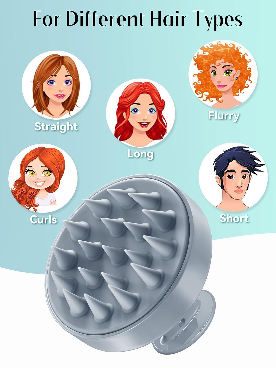 HEETA Scalp Massager Hair Growth, Soft Silicone Scalp Scrubber Shampoo Brush for Exfoliation, Dandruff Removal Head Massage Stress Relax, Wet & Dry Use for Thick Thin Curly Hair Care, Black